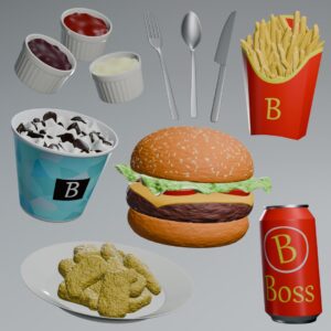 Mid-Poly Food Set 3D Models